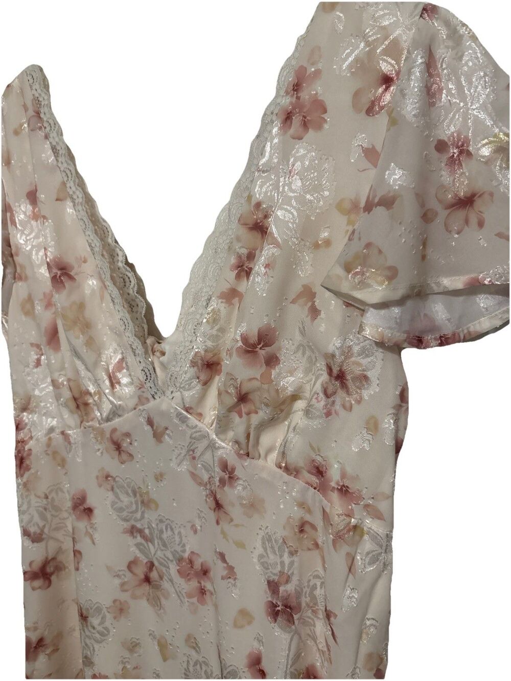 STORIA Maxi Dress Floral Ruffle Cottagecore Coquette Womens XL Back Bow